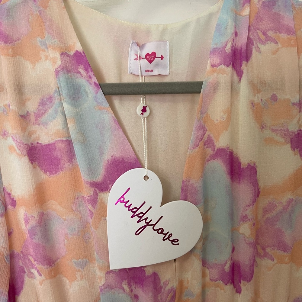 Buddy Love Pastel Watercolor Maxi Dress in Peach, Lavender & Sky Blue